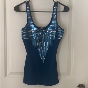NWT Express Blue Aqua Turquoise Sequin Tank XS